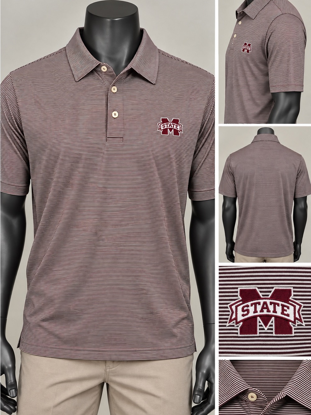 Peter Millar Summer Comfort Mississippi State Polo Men’s XL NWT Maroon Stripe